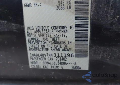 2022 Nissan Altima S Fwd z USA, uszkodzony, nr VIN 1N4BL4BV7NN311196